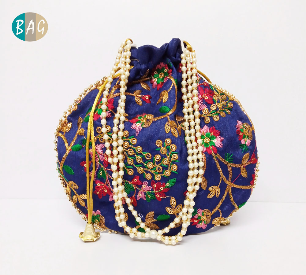 फैंसी वाला Designer Rajasthani Style Royal Clutch Silk Potli Batwa Bag पोटली  Blue - Price in India | Flipkart.com