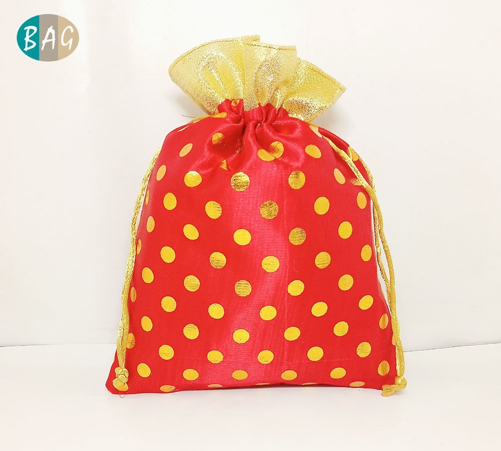 Polka Dot Print Potli Bags for Dry Fruit Packaging - Potli Bags