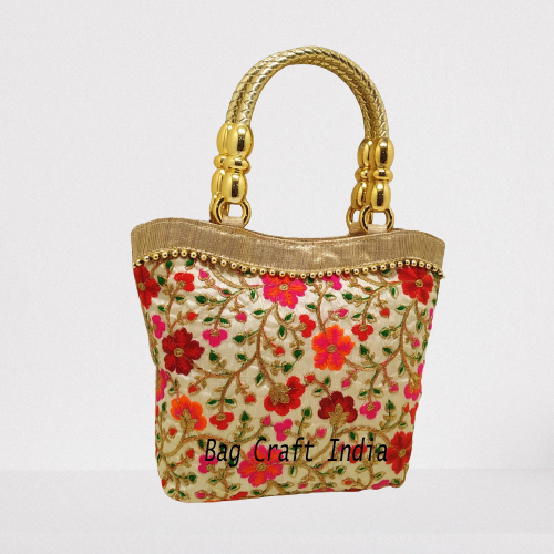 The Flappie Tote - Denim Patchwork (With Beads Embroidery) – Fizzy Goblet